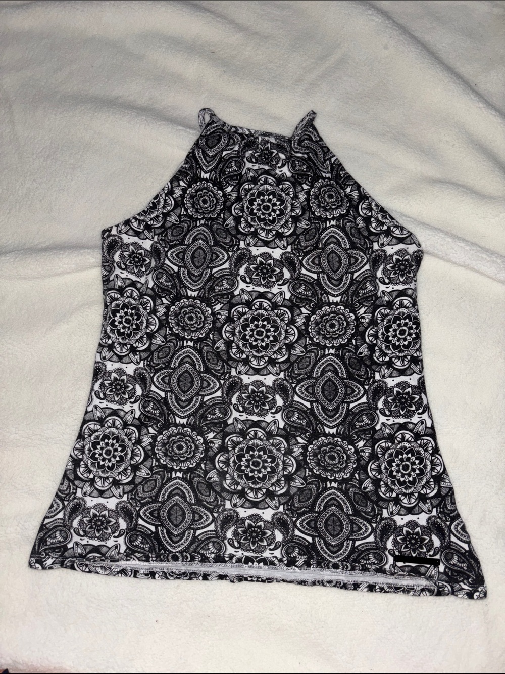 Small Black & White Floral Halter Tank Top